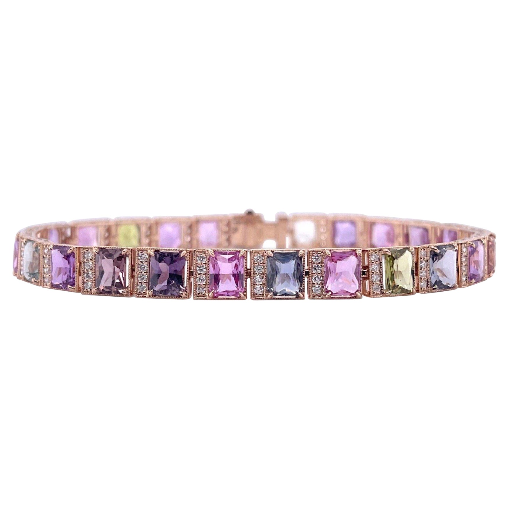 18CT Rose Gold Fancy Sapphire and Diamond Bracelet For Sale 5