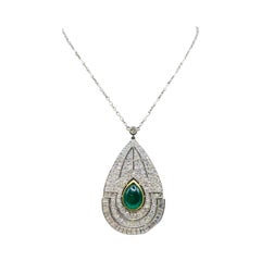 Art Deco 4.50 Carat Emerald & Diamond Platinum Pendant