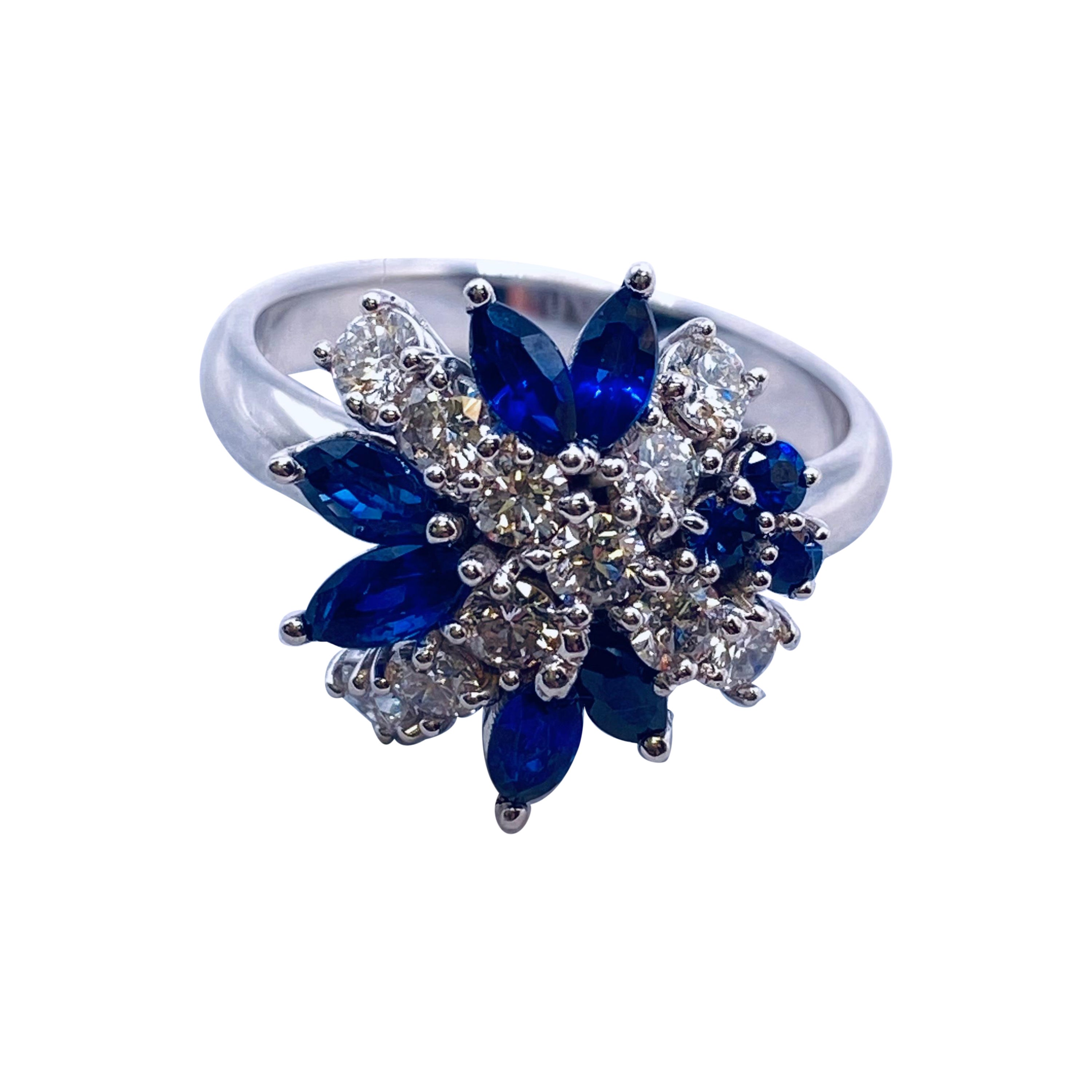 Sapphire & Diamond White Gold Cluster Ring