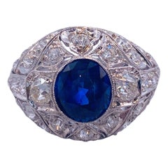 Art Deco 2.14 Carat Sapphire & Diamond Platinum Ring