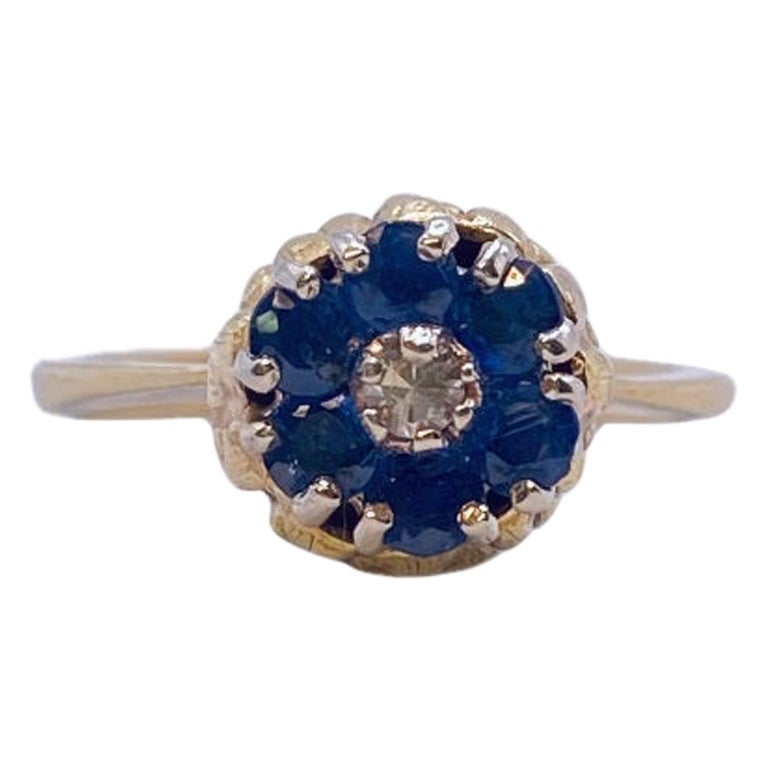 Antique Sapphire & Diamond Yellow Gold Ring For Sale