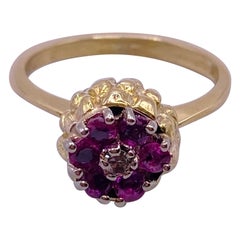 Estate Ruby and Diamond Yellow Gold Ring
