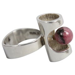 Vintage Ring by Henning Ulrichsen, Denmark 1960s, Sterling Silver and Rhodonite