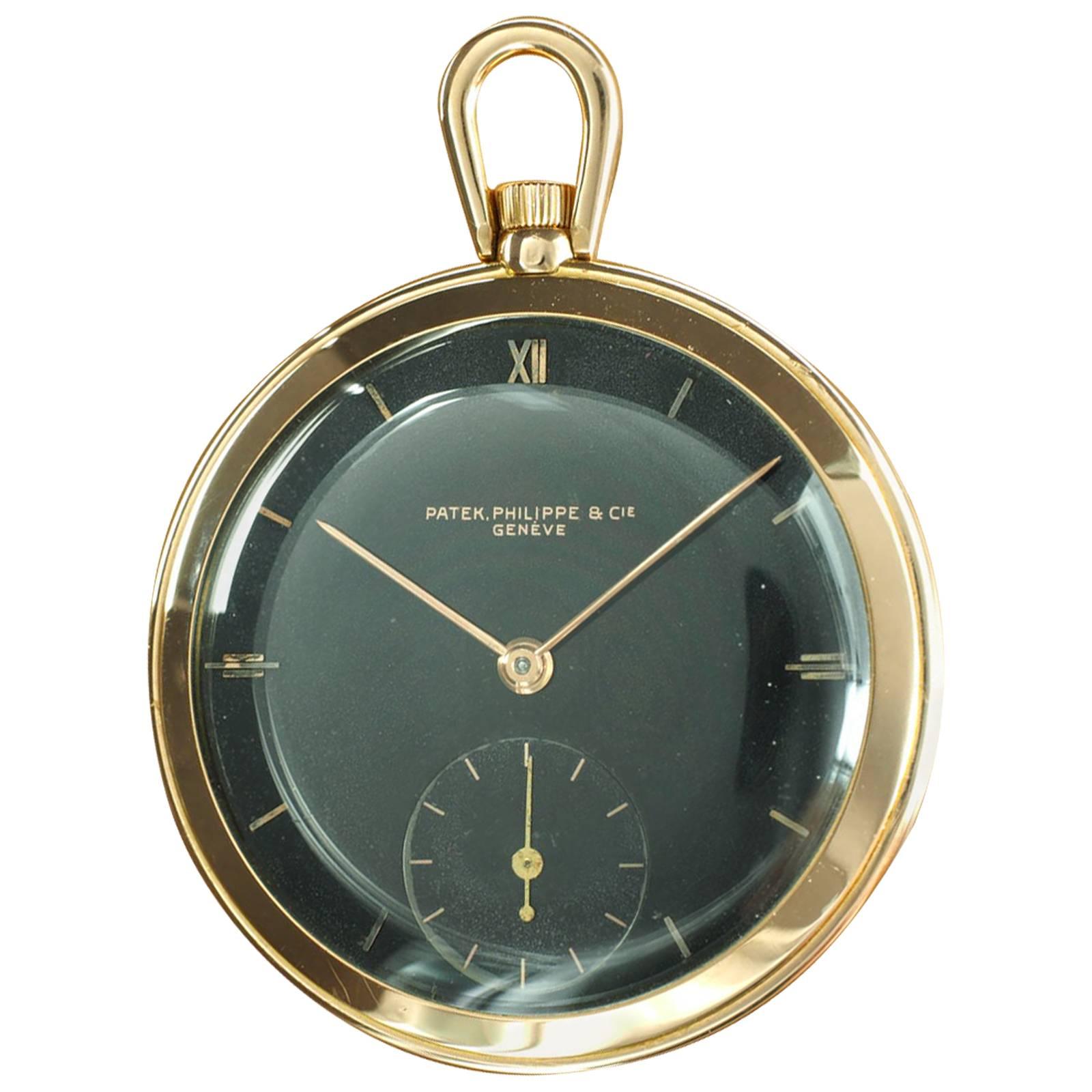 Patek Philippe Rose Gold Black Gilt Dial Pocket Watch  For Sale