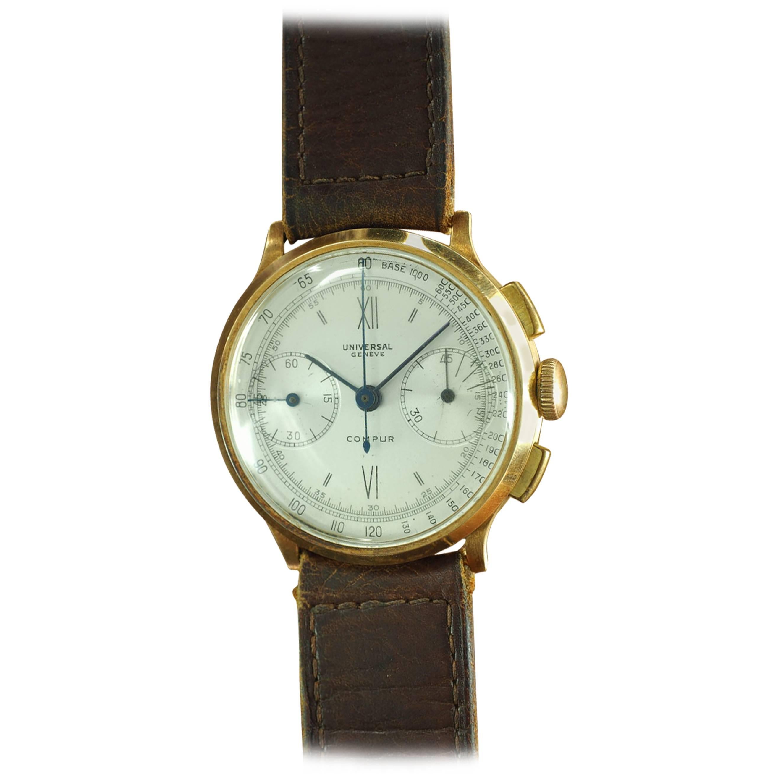 Universal Geneve Compur Isotta Fraschini Yellow Gold Chronograph Wristwatch  For Sale