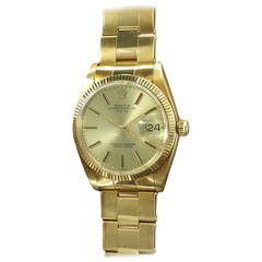 Retro Rolex Yellow Gold Date Oyster Band Wristwatch