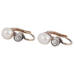 19th Century Old Cut Diamond and Natural Baroque Pearl Earrings