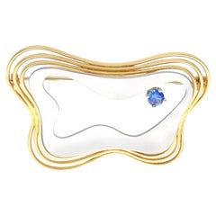 Vintage Art Nouveau Style Sapphire Yellow and White Gold Brooch