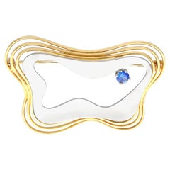 Vintage Art Nouveau Style Blue Sapphire Mixed Gold Brooch