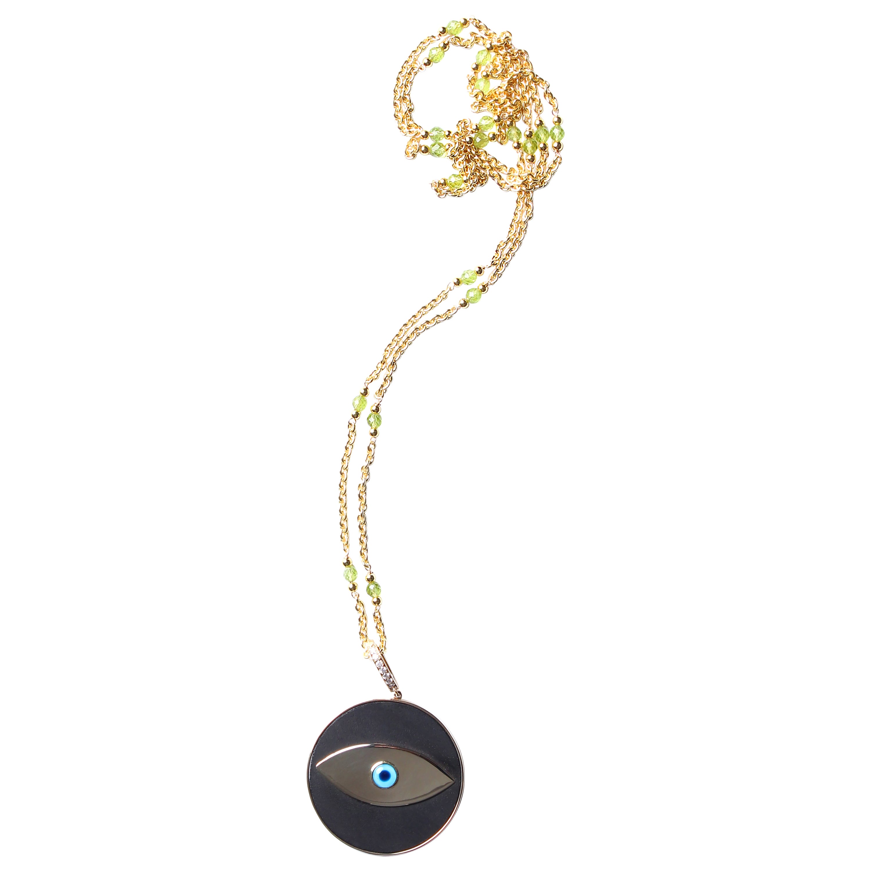 Clarissa Bronfman Signature 18k Peridot Caracas Ebony Evil Eye Pendant Chain For Sale