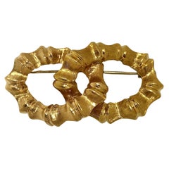 18K Yellow Gold Double Link Bamboo Brooch Made in Italy