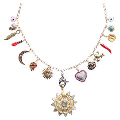 Clarissa Bronfman 14kgold Diamond Citrine Aquamarine Multi Charm Chain Necklace