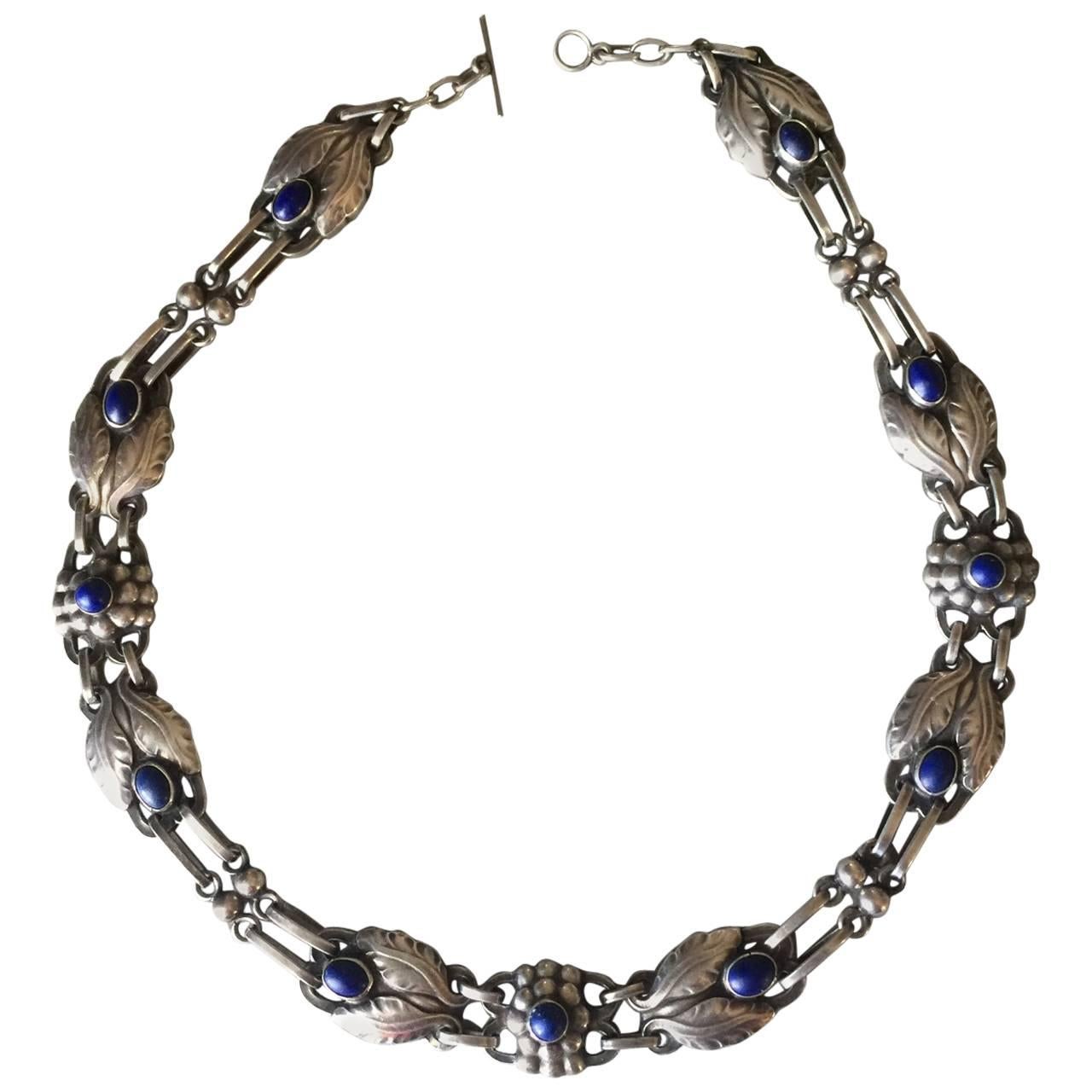 Georg Jensen Sterling Silver Necklace No. 1 with Lapis Lazuli For Sale