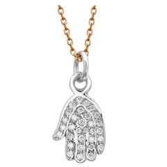 Fourteen Karat White Gold Diamond Luck Hand Charm Yellow Gold Necklace Pendant
