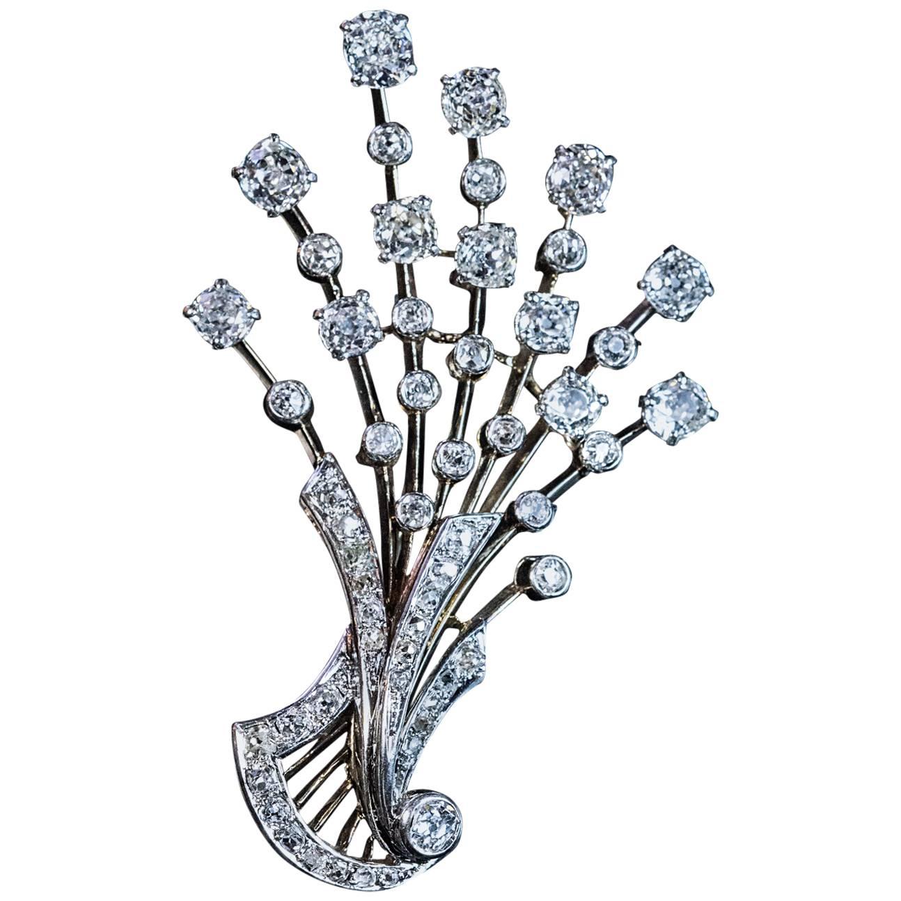 Diamond Platinum Gold Floral Brooch Pendant For Sale