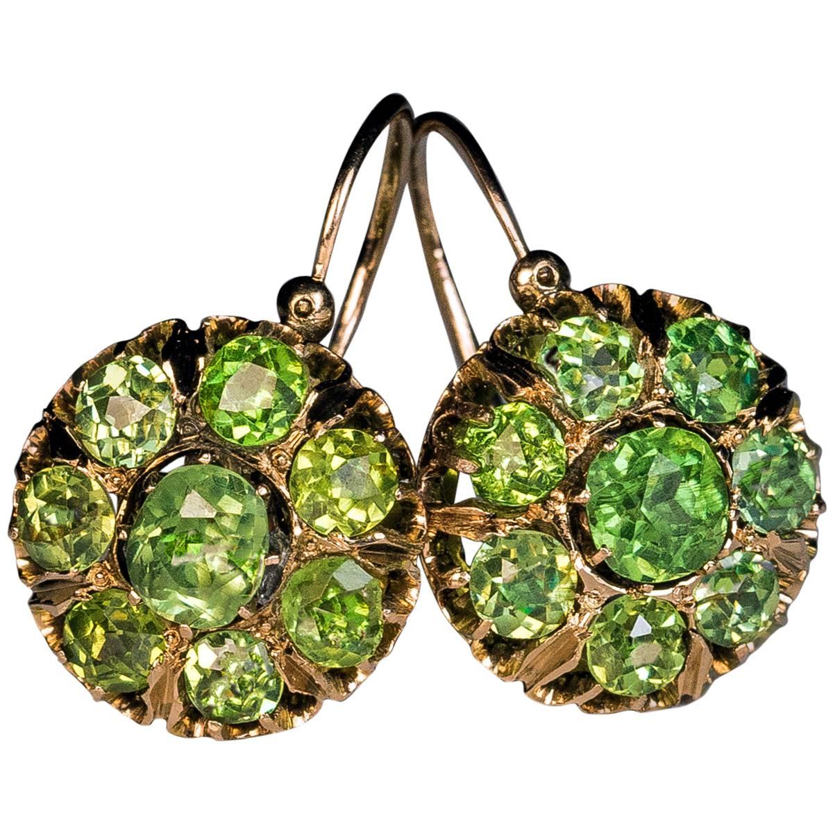 Antike russische Demantoid-Gold-Cluster-Ohrringe