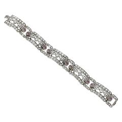 1930s Art Deco Ruby Diamond Silver Gold Platinum Bracelet