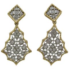 Diamond Two Color Gold Dangle Earrings 7