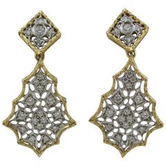 Diamond Two Color Gold Dangle Earrings