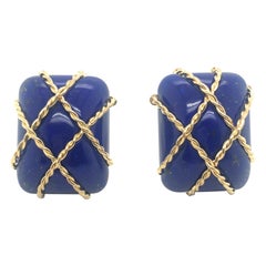 18 Karat Yellow Gold and Lapis Lazuli Cage Earrings by Seaman Schepps
