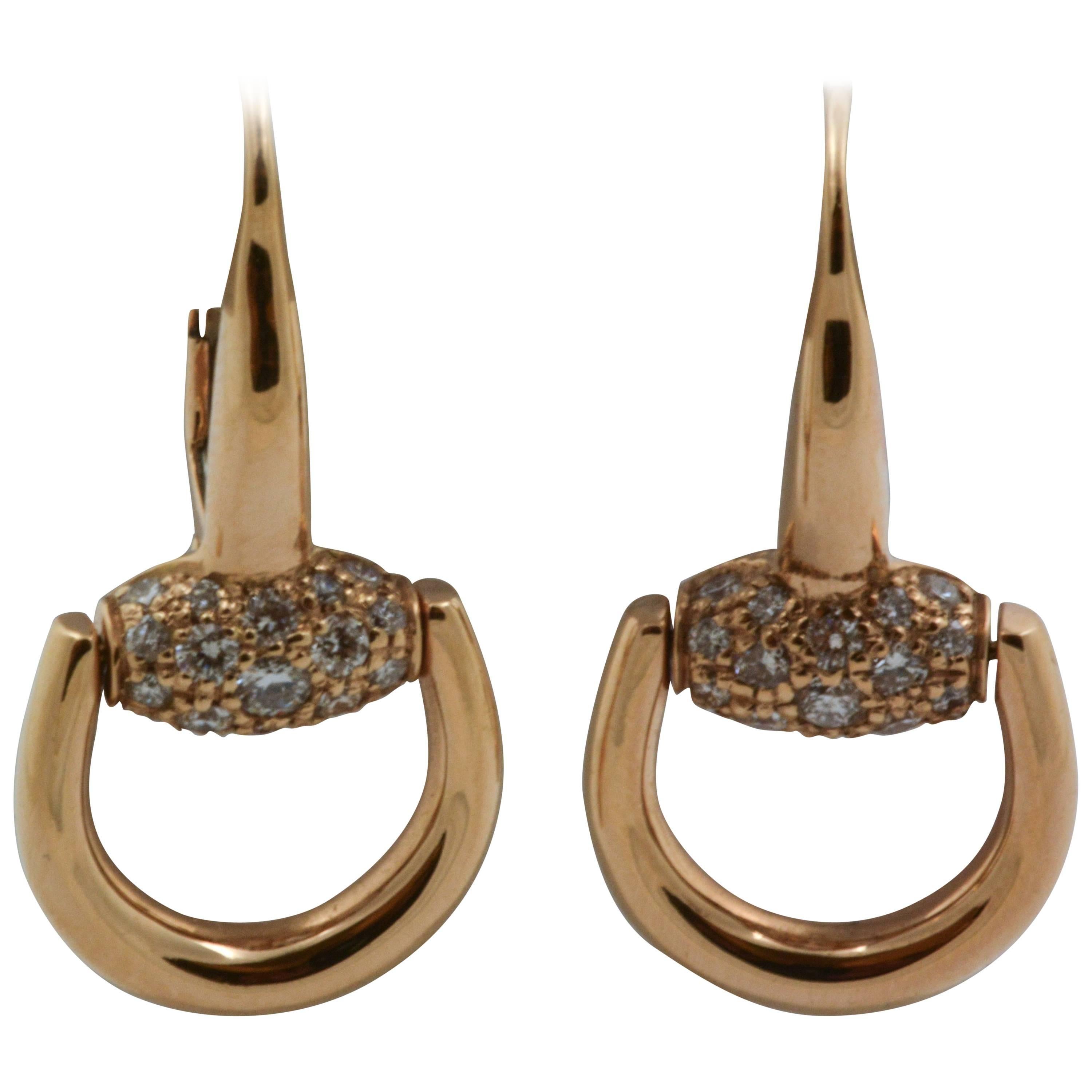 Gucci Diamond 18kt Gold Horsebit Earrings