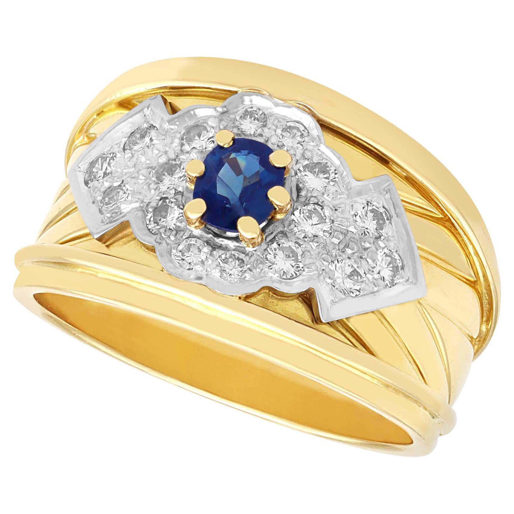 1980s Sapphire and Diamond 18k Yellow Gold Cocktail Ring For Sale