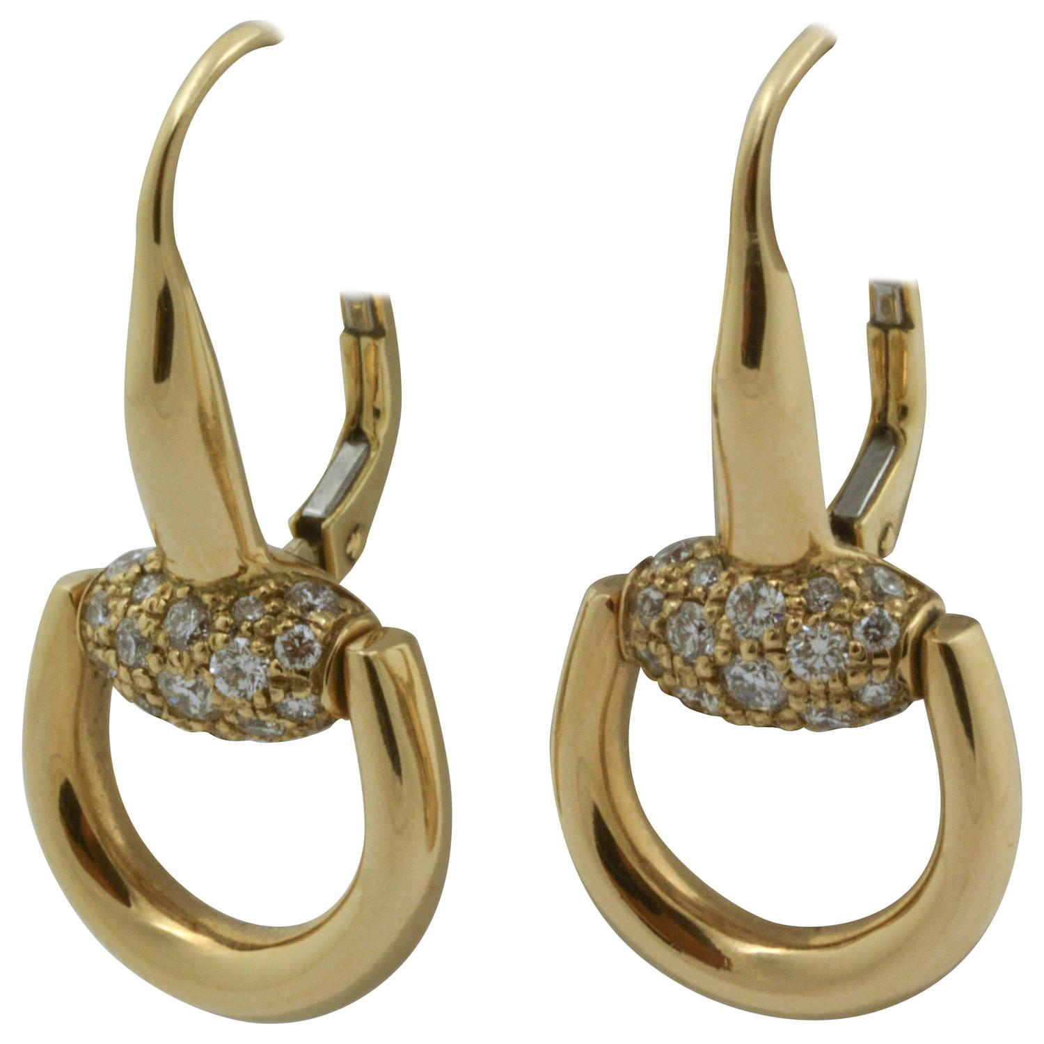 Gucci Diamond Yellow Gold Horsebit Earrings For Sale at 1stdibs
