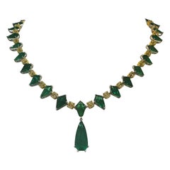 6.94 Carat Emerald Pear Drop on a Kite Emerald & Yellow Cushion Necklace