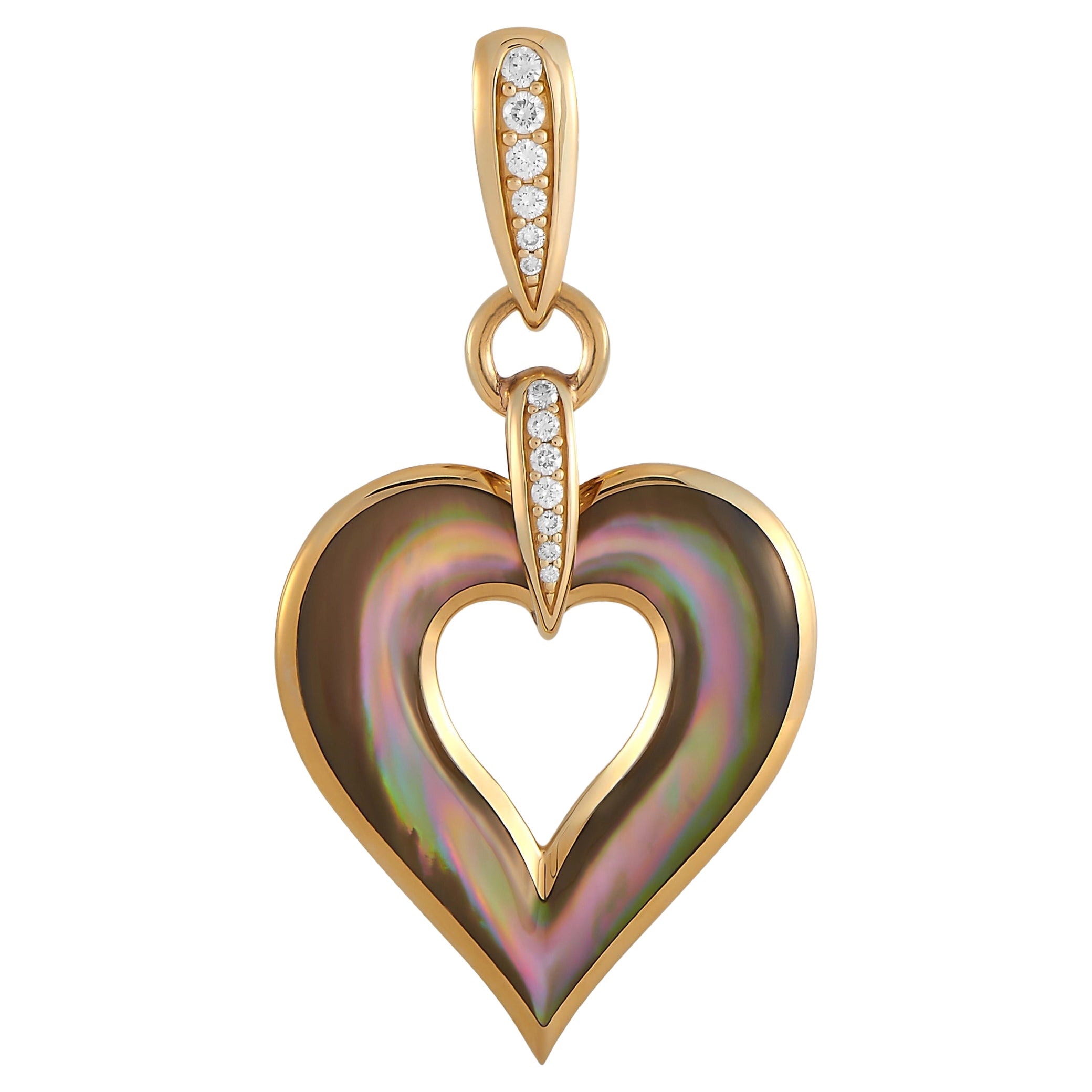 Kabana 14K Yellow Gold 0.25 Ct Diamond and Mother of Pearl Heart Pendant