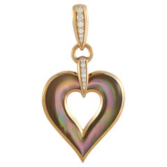 Kabana 14K Yellow Gold 0.25 Ct Diamond and Mother of Pearl Heart Pendant