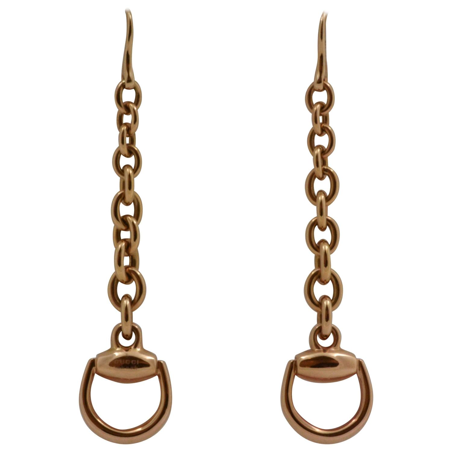 Gucci Gold Horsebit Drop Earrings at 1stdibs