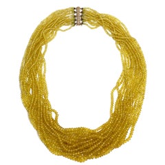 Vintage Multi Strand Yellow Sapphire Bead Necklace with 18K Clasp