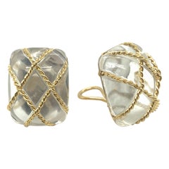 18 Karat Yellow Gold and Rock Crystal Cage Earrings by Seaman Schepps