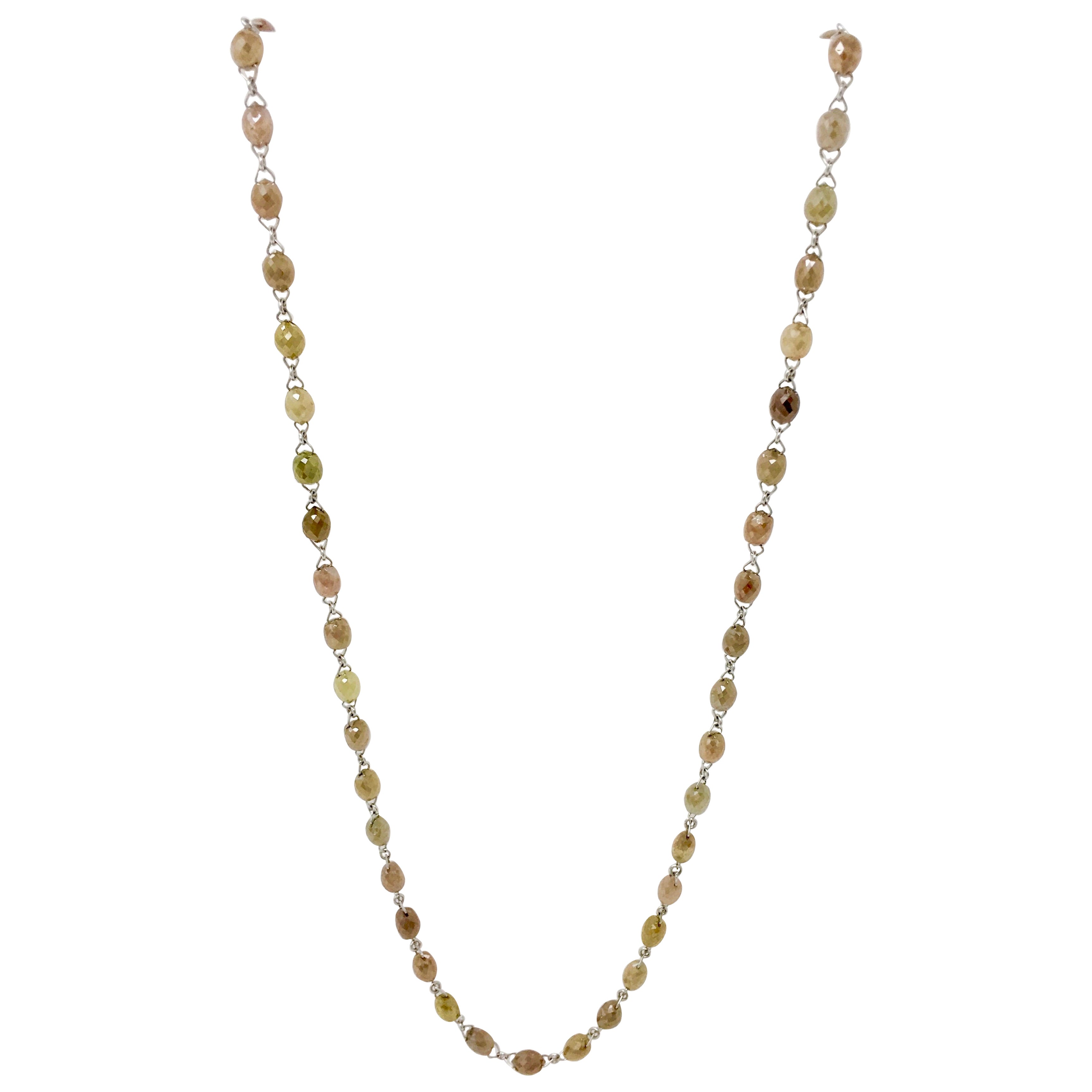 40 Carat Natural Fancy Multicolored Diamond Bead Necklace in 18 Karat For Sale