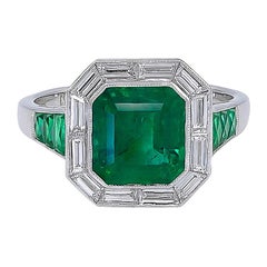 Sophia D. 2.63 Carat Square Cut Emerald  Art Deco Ring Set in Platinum