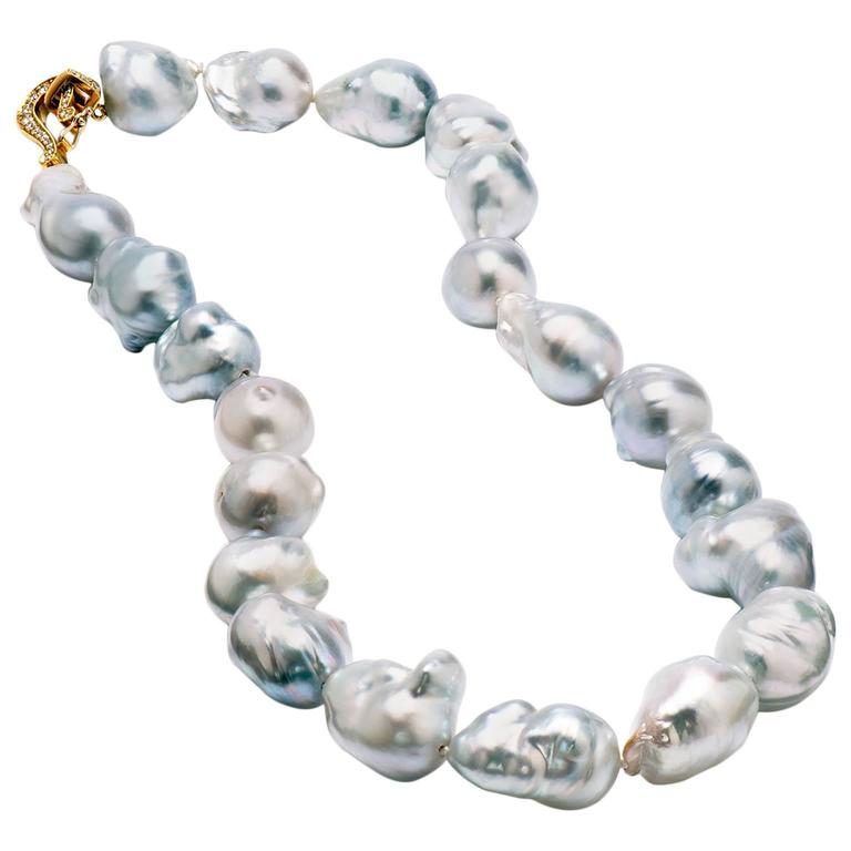 Australian Baroque Pearl Necklace with Diamond Clasp For Sale at 1stdibs