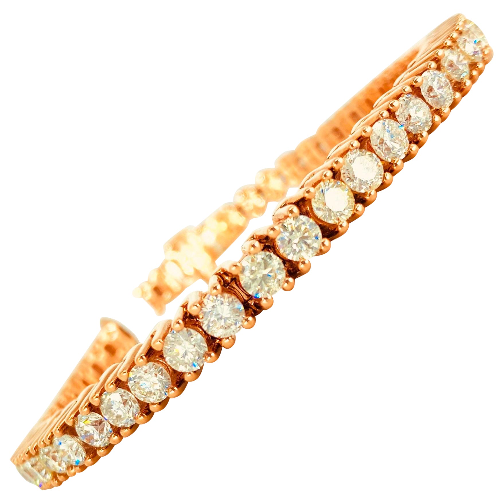 Men’s 15.00 Carat Total Weight Diamonds Tennis Bracelet Rose Gold For Sale