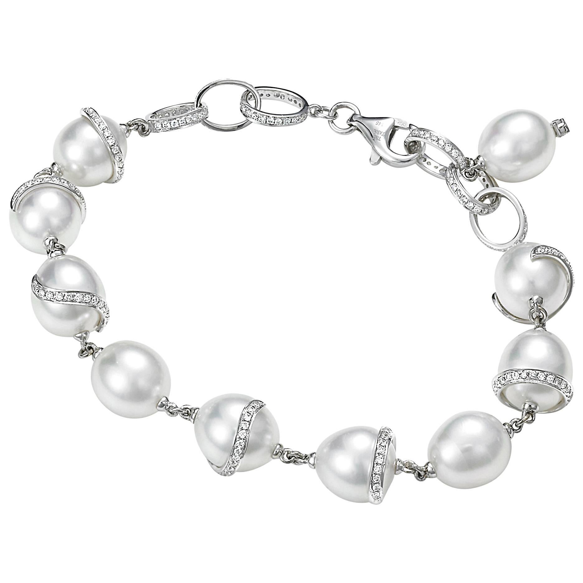 South Sea Pearl Diamond Gold Bracelet For Sale