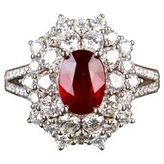  Pigeon Blood Ruby 2ct Unheated and Diamond Ring in Pt950 Platinum