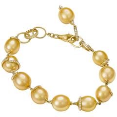 Golden South Sea Pearl Diamond Gold Bracelet
