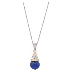 9.33 Carats Lapis Lazuli and Diamond 18kt Gold Pendant Necklace