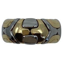 Very Rare Vintage Bvlgari Alveare 18k Yellow Gold & Steel Spring Wide Band Ring