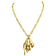 Retro Cartier Panther Diamond Gold Pendant Necklace