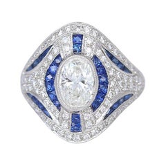 Art Deco Platinum Diamond Sapphires Ring Certified, 1920