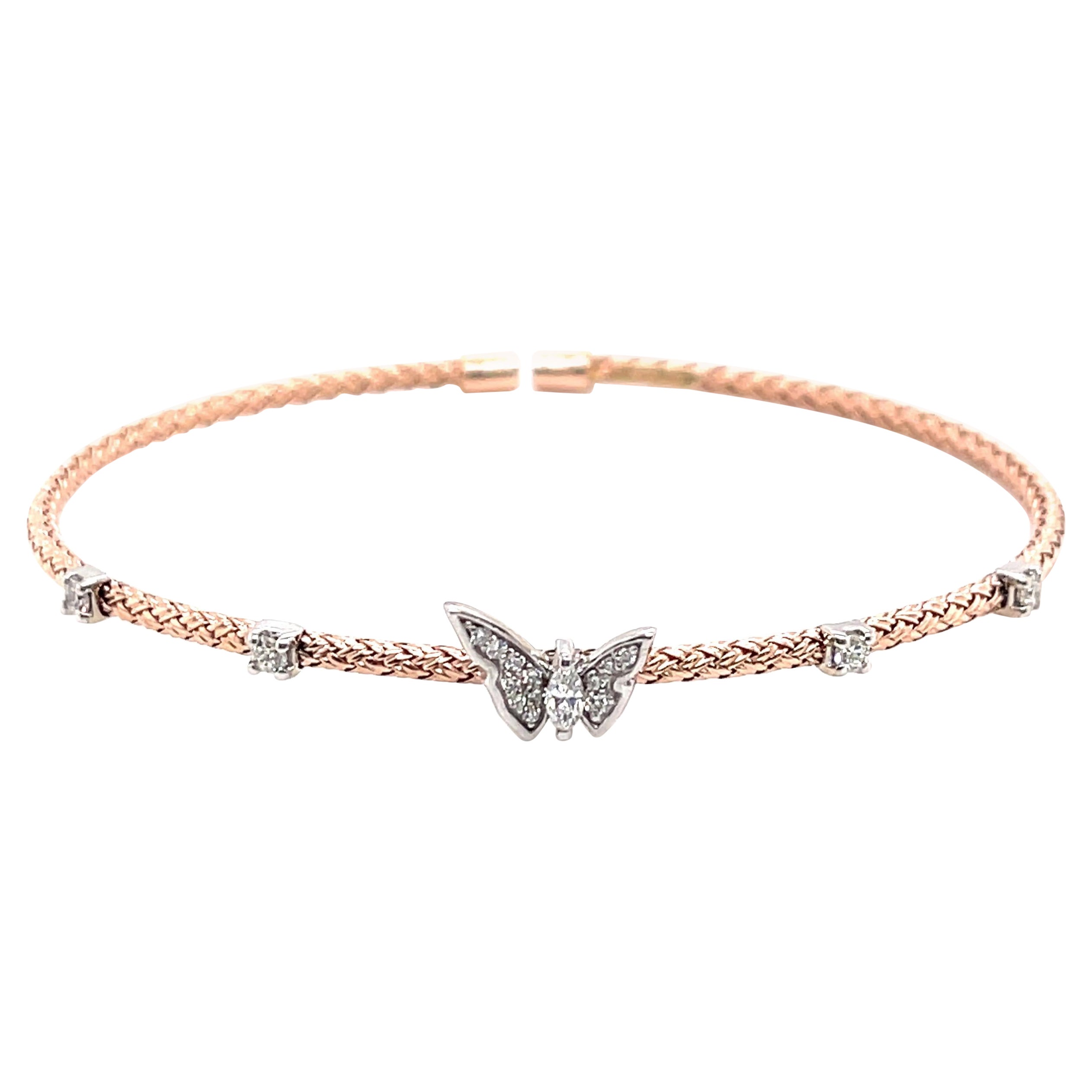 Butterfly Diamond Bangle Rose Gold For Sale