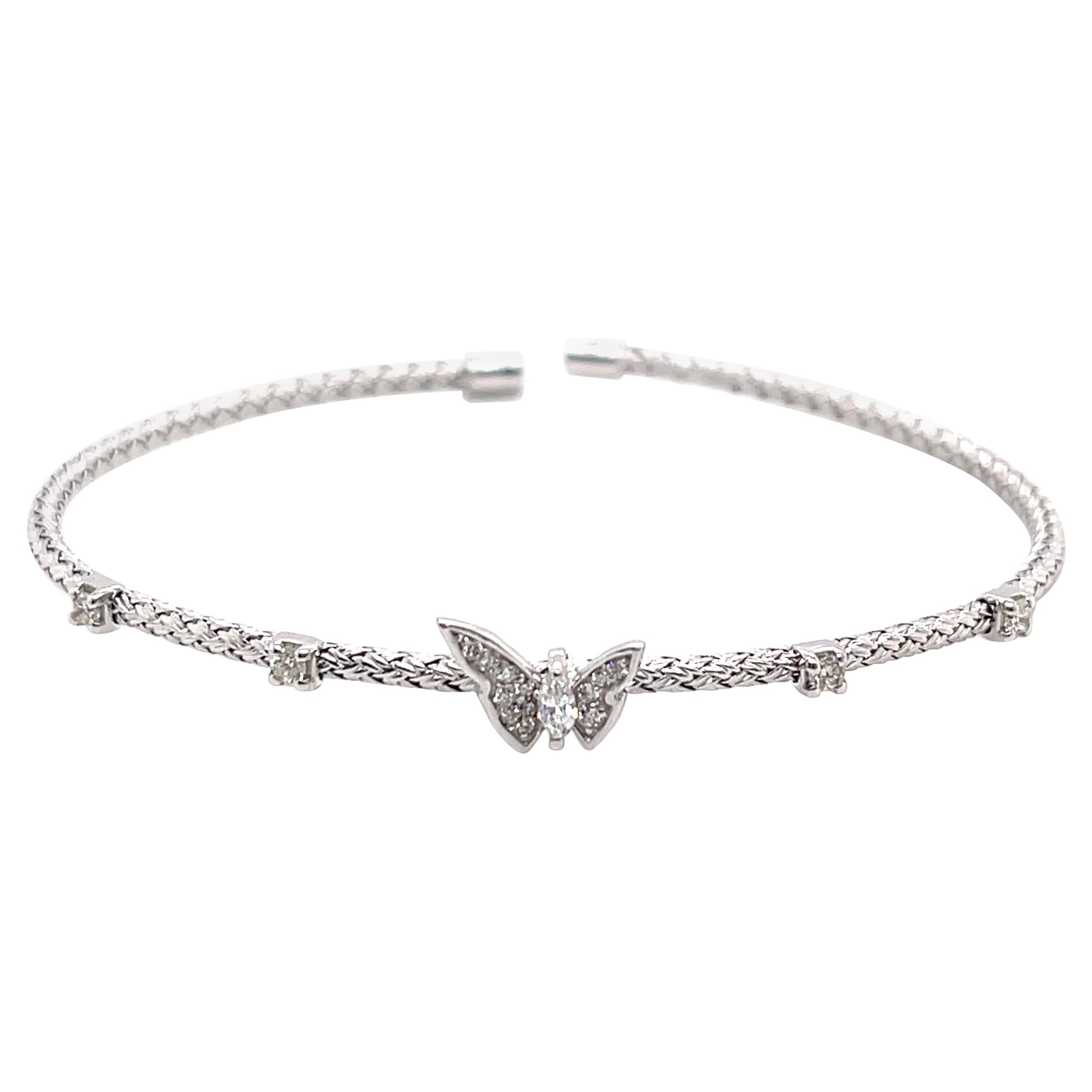 Butterfly Diamond Bangle White Gold For Sale