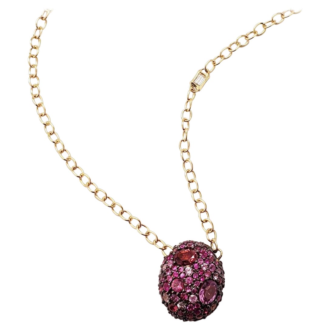 18k Yellow Gold Ruby, Pink Sapphire, Pink Tourmaline Nugget Pendant Necklace For Sale
