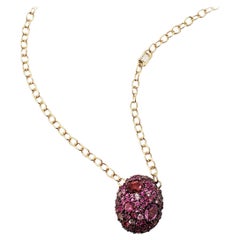Collier pendentif en or jaune 18 carats avec rubis, saphir rose et pépite de tourmaline rose