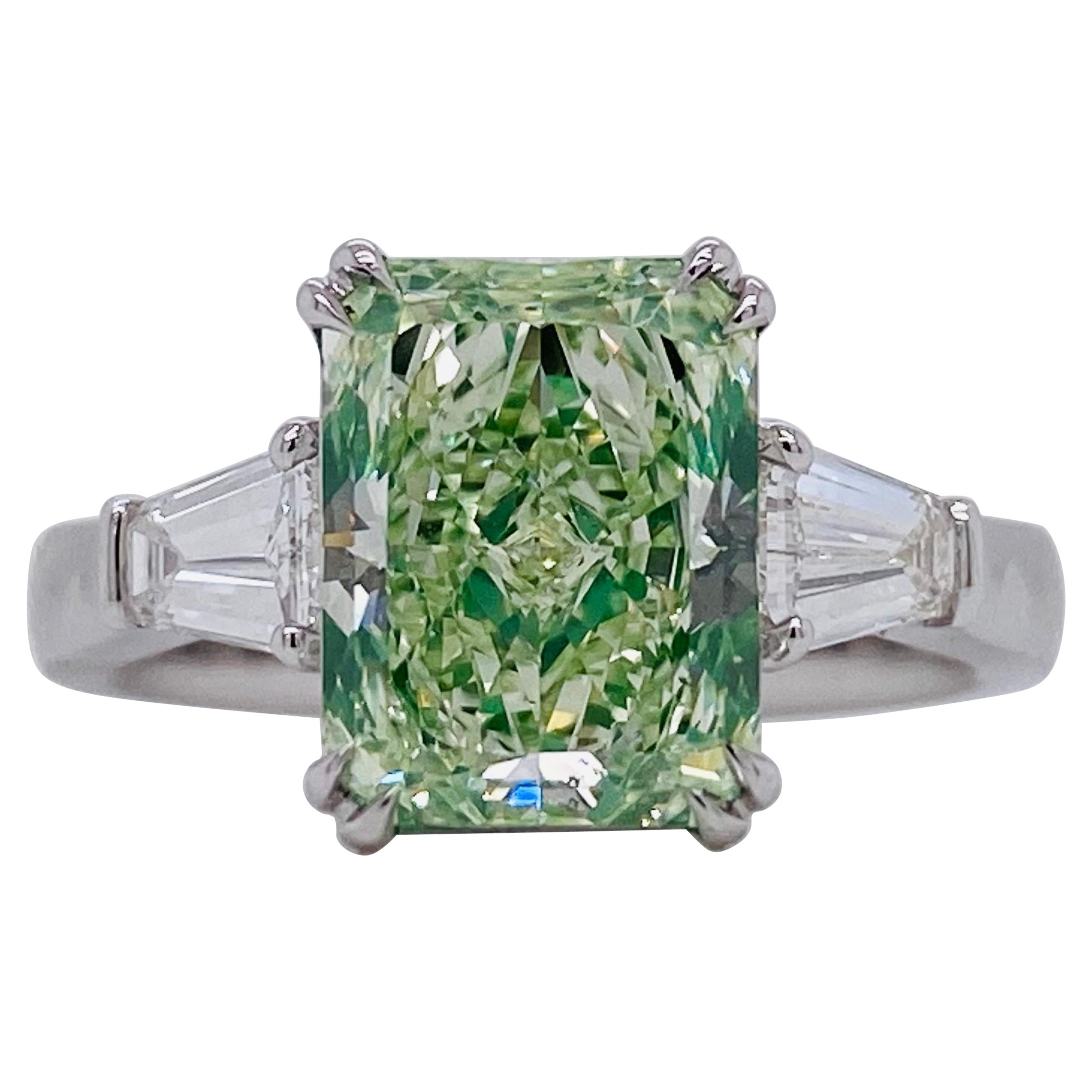 Emilio Jewelry Gia Certified 3.30 Carat Fancy Green Diamond Ring
