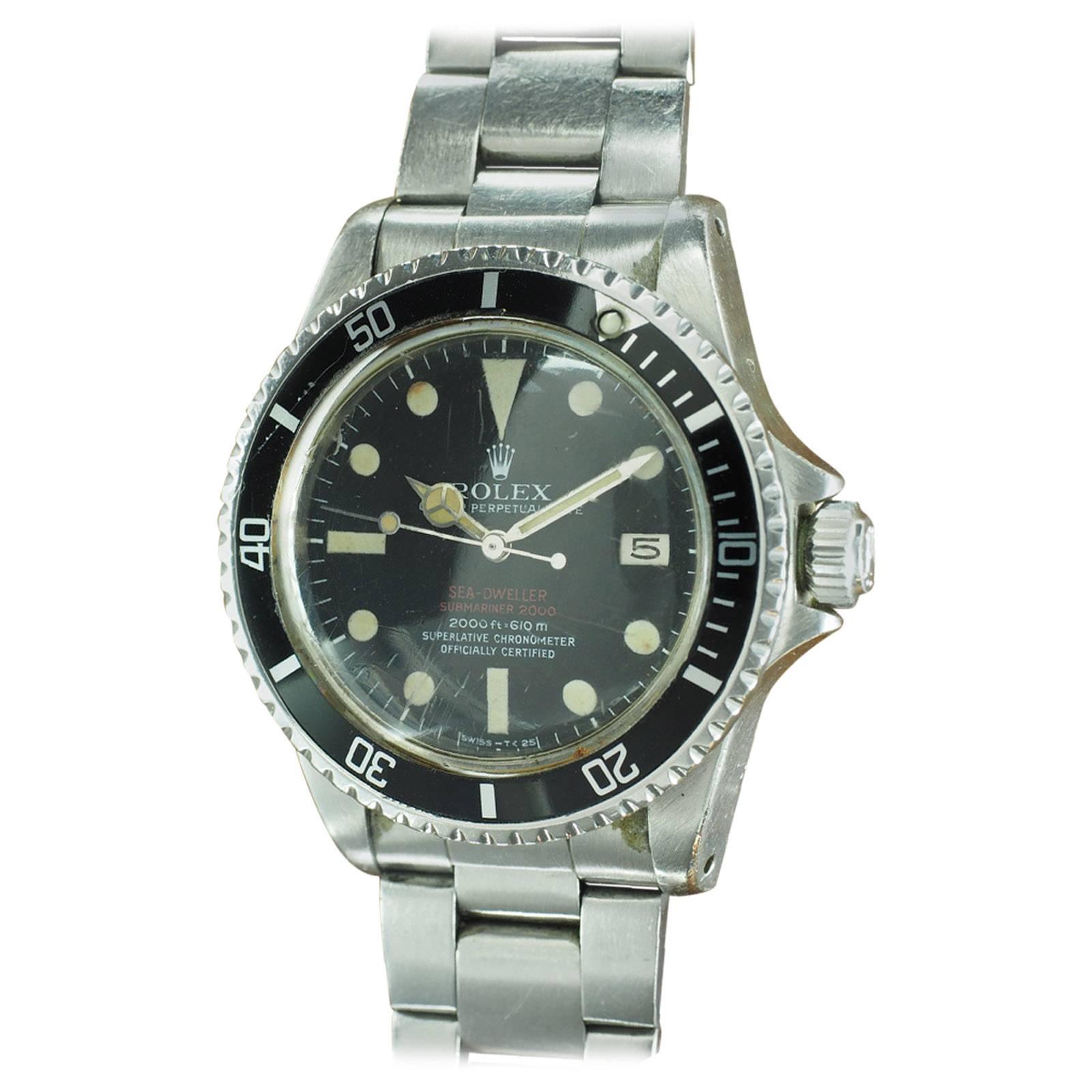 Rolex Stainless Steel Double Red Sea Dweller Wristwatch Ref 1665 For Sale
